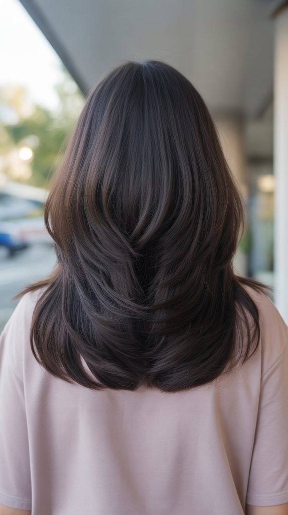 Long U-Shaped Layers with Curtain Bangs