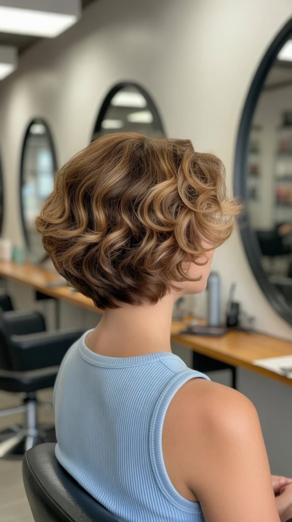 Stacked Curly Bob with Volume at the Crown