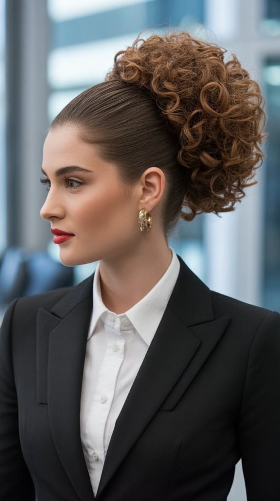 Sleek Front with Curly Back Bun