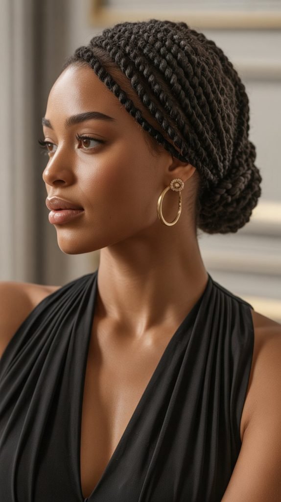 Low Bun Barrel Twist Loc Style