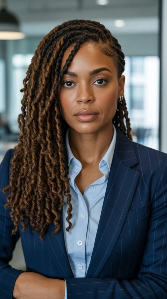 Barrel Twist Locs with Side Part