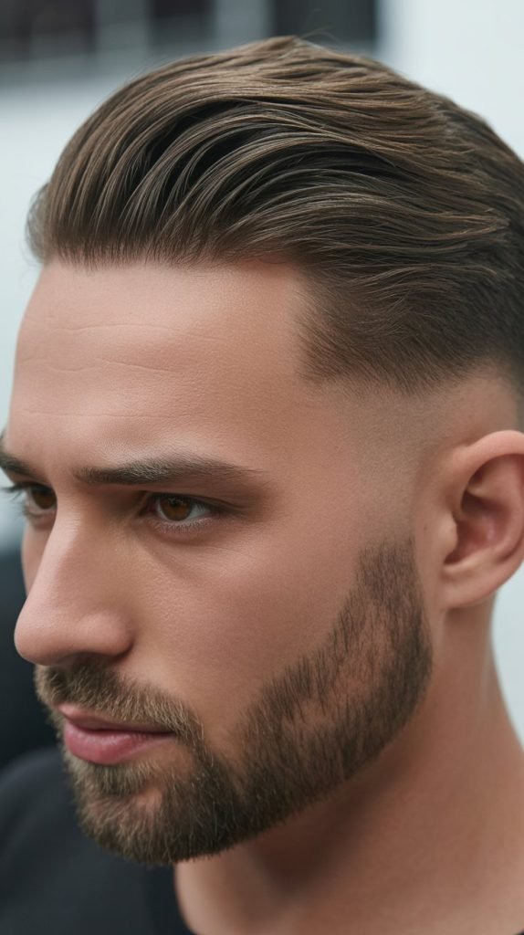 Slick Side Swept with Beard Fade
