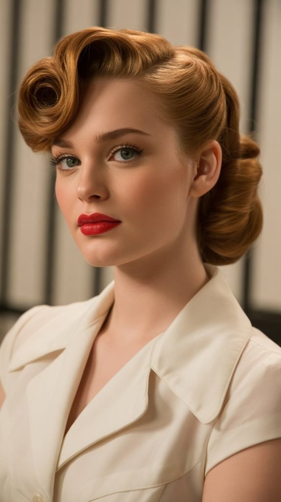 Vintage-Inspired Victory Rolls with Curly Back