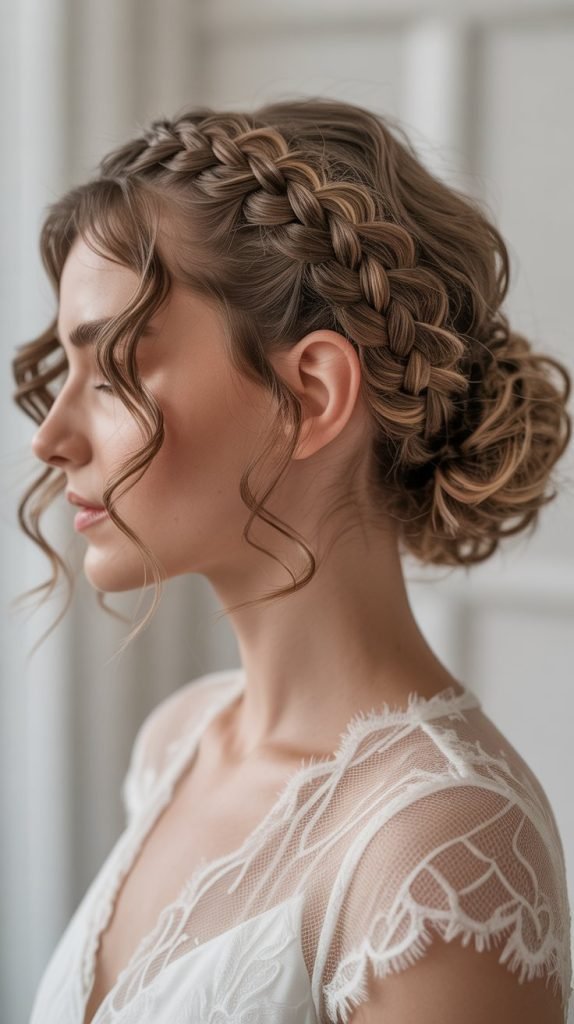 Braided Crown with Curly Bun