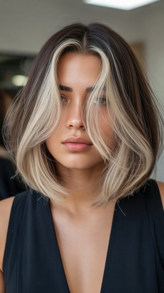 Long Bob with Money Piece Highlights