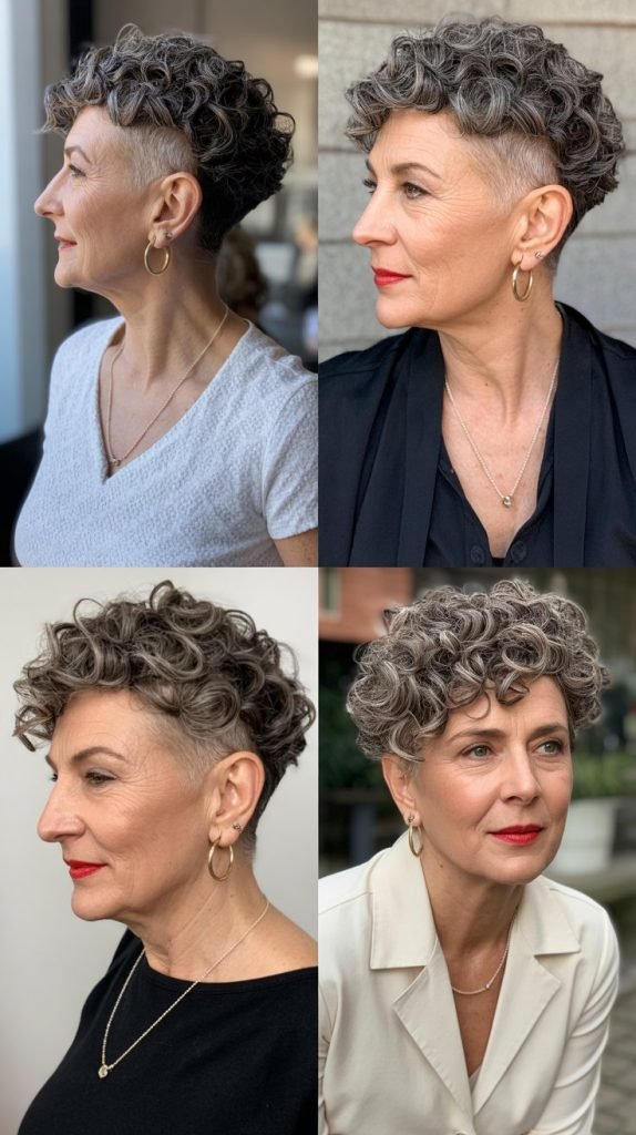 17. Curly Pixie with Shaved Sides