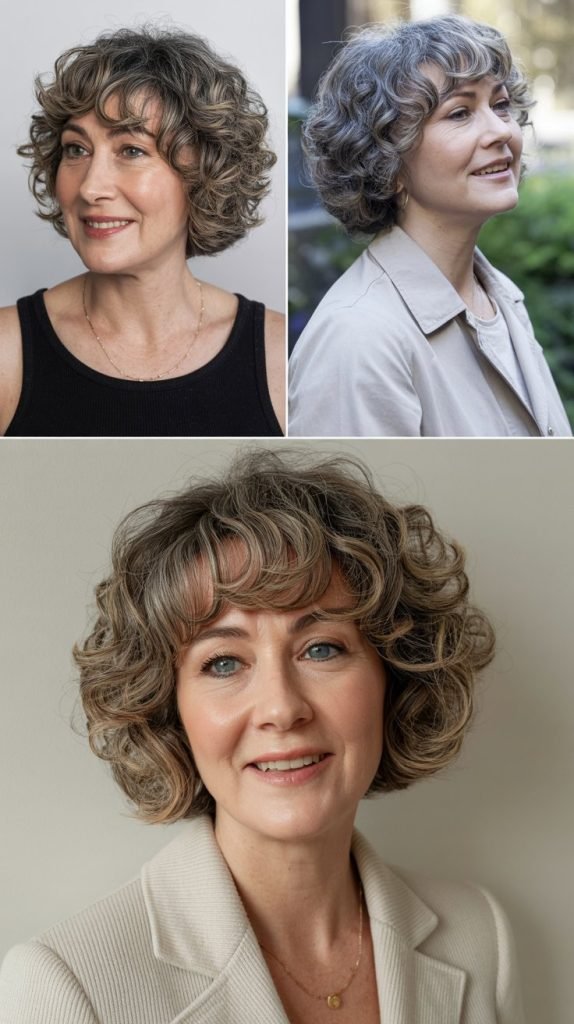 3. Short Curly Bob with Bangs