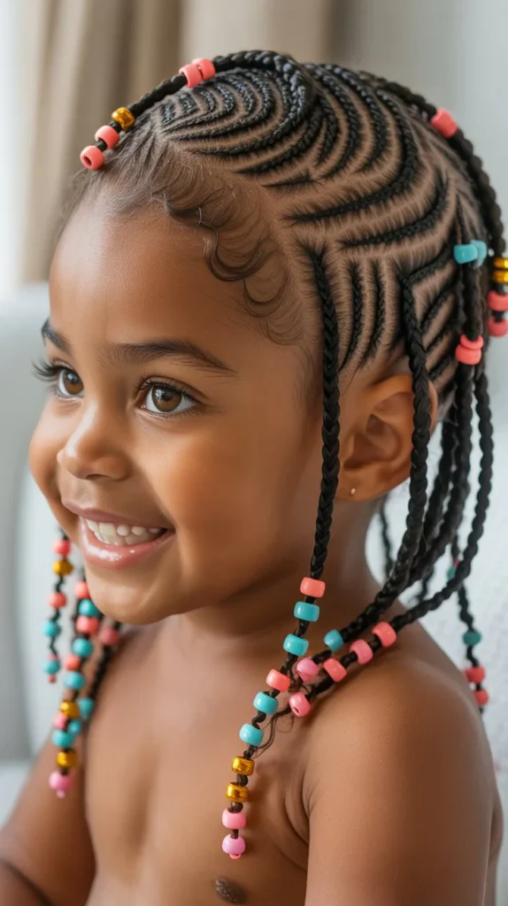 Side-Swept Cornrows with Beads