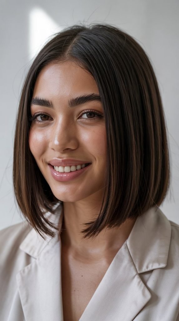 Classic Sleek Side Part Lob with Soft Curtain Bangs