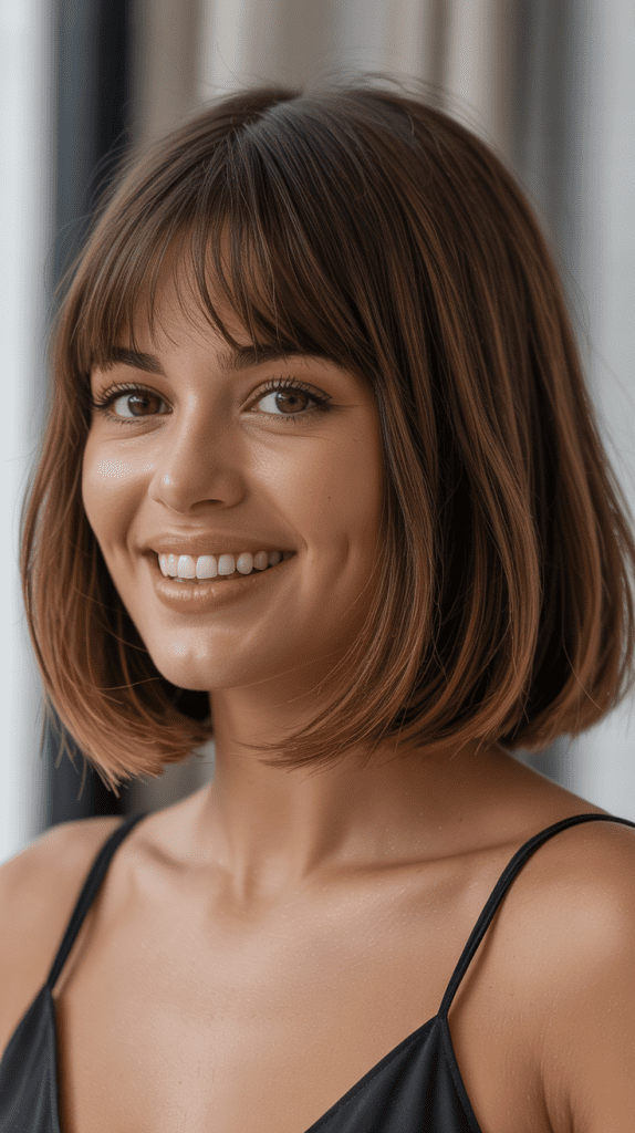 Blunt Cut Long Bob with Thick Curtain Bangs