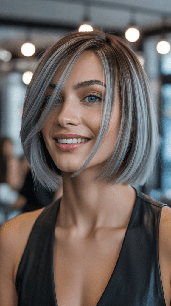 Sleek French Bob with Metallic Highlights