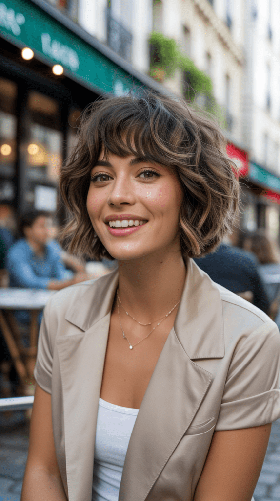 Messy French Bob with Brow-Skimming Fringe