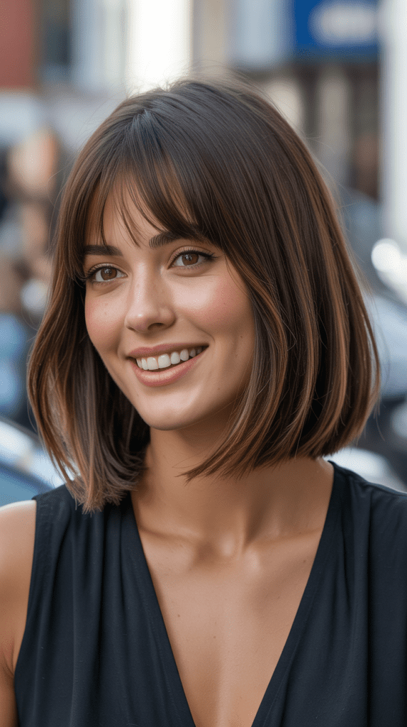  Long Bob with Curtain Bangs for Oval Faces