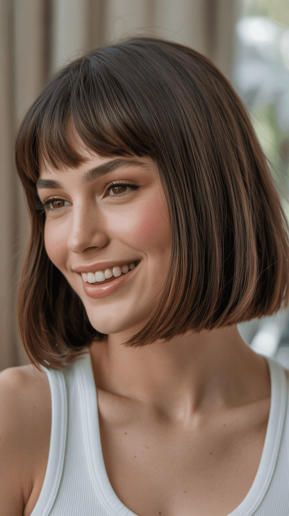 Classic Straight Long Bob with Soft Curtain Bangs