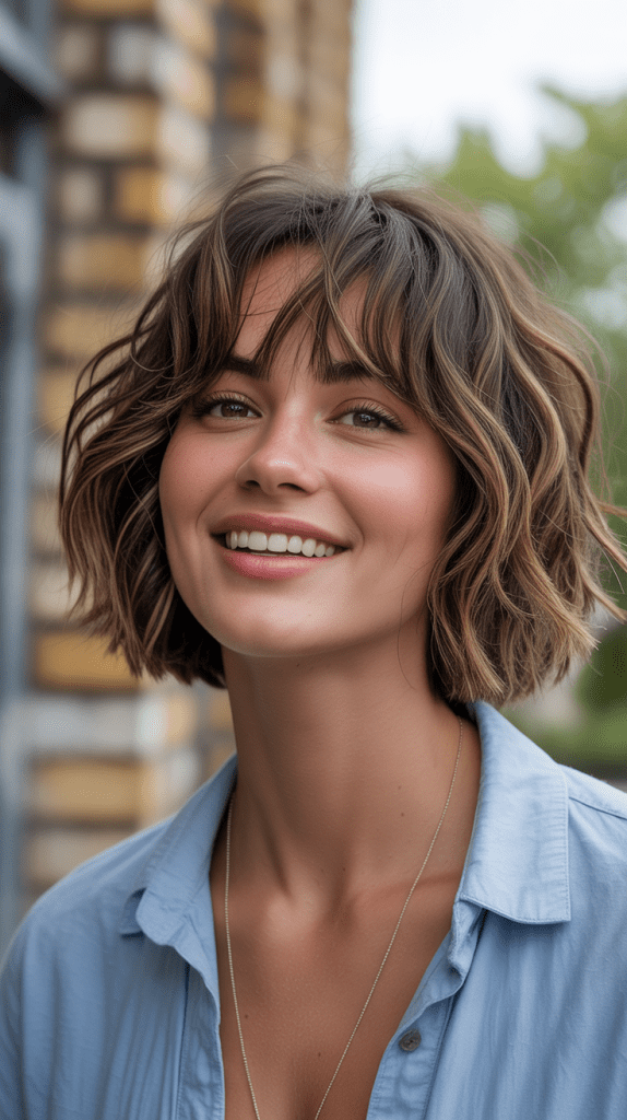Tousled Messy Bob with Bangs