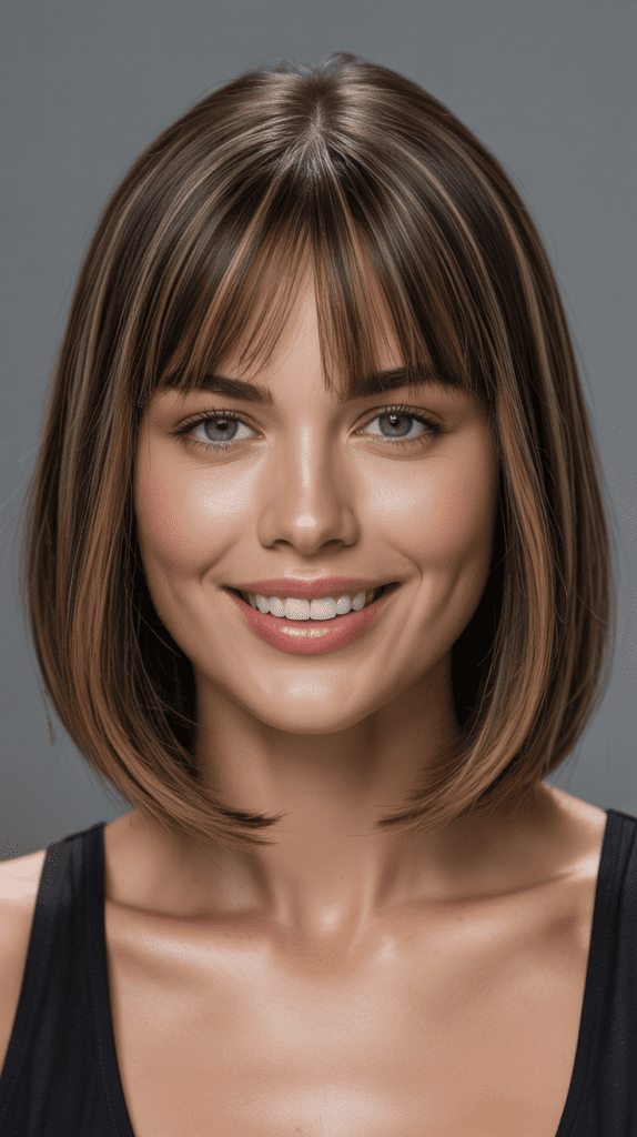  Long Bob with Curtain Bangs and Middle Part Precision