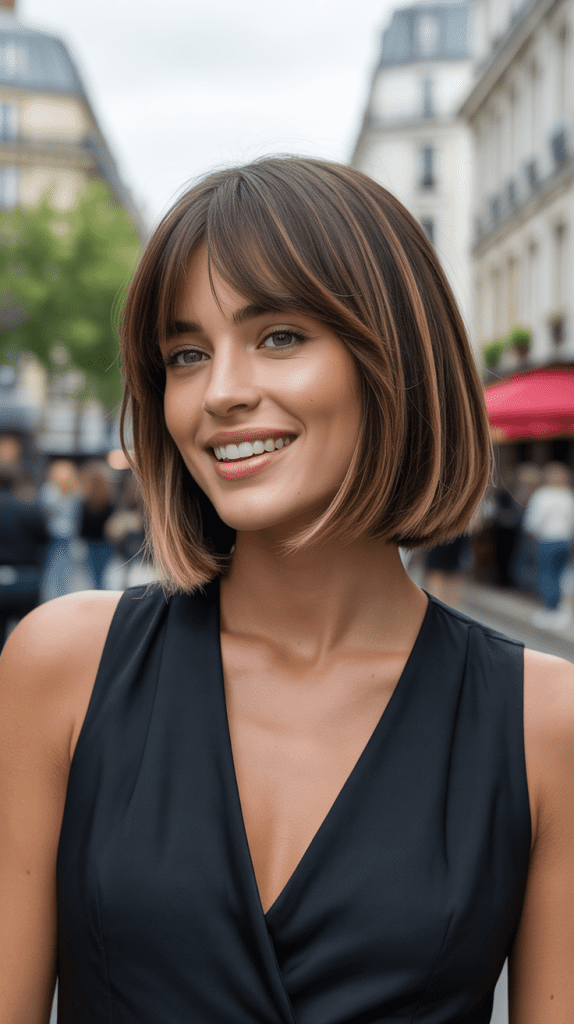 Blunt Lob with Thick Fringe