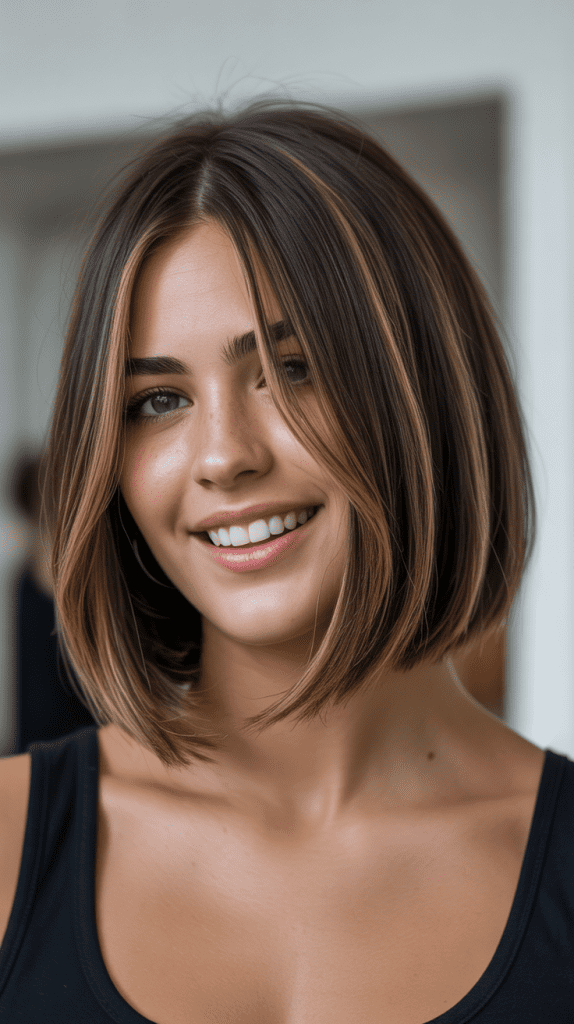  Asymmetrical Long Bob with Curtain Bangs
