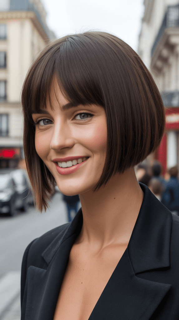 Sleek French Bob with Asymmetrical Fringe