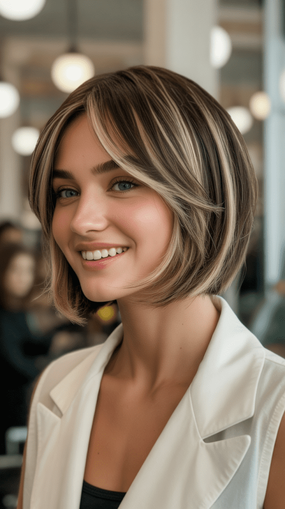 Dimensional French Bob with Long Side-Swept Fringe
