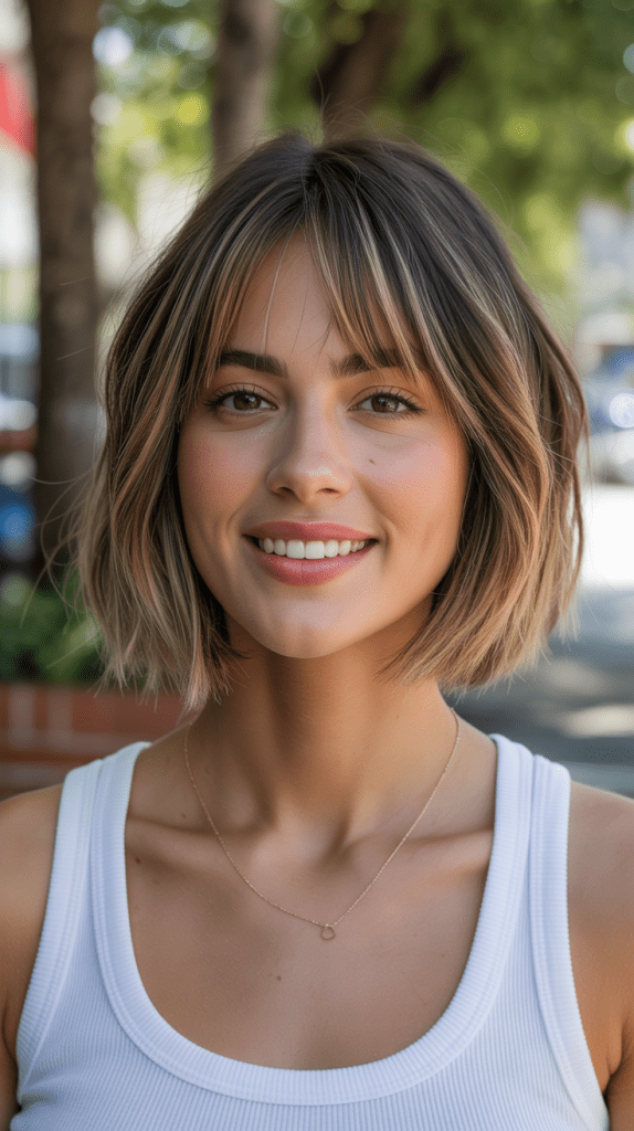 Long Bob with Curtain Bangs and Balayage