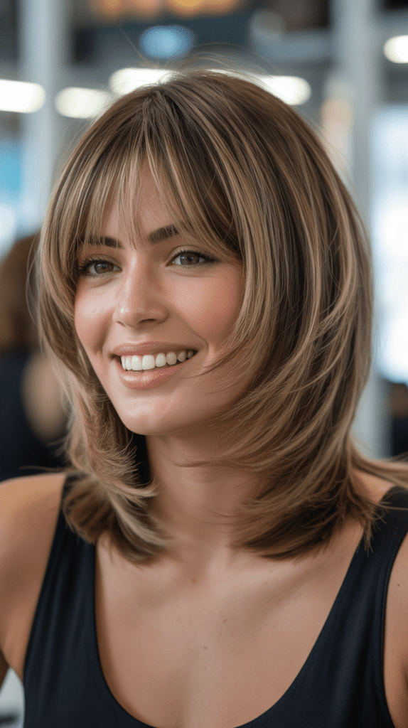 Layered Long Bob with Feathered Curtain Bangs