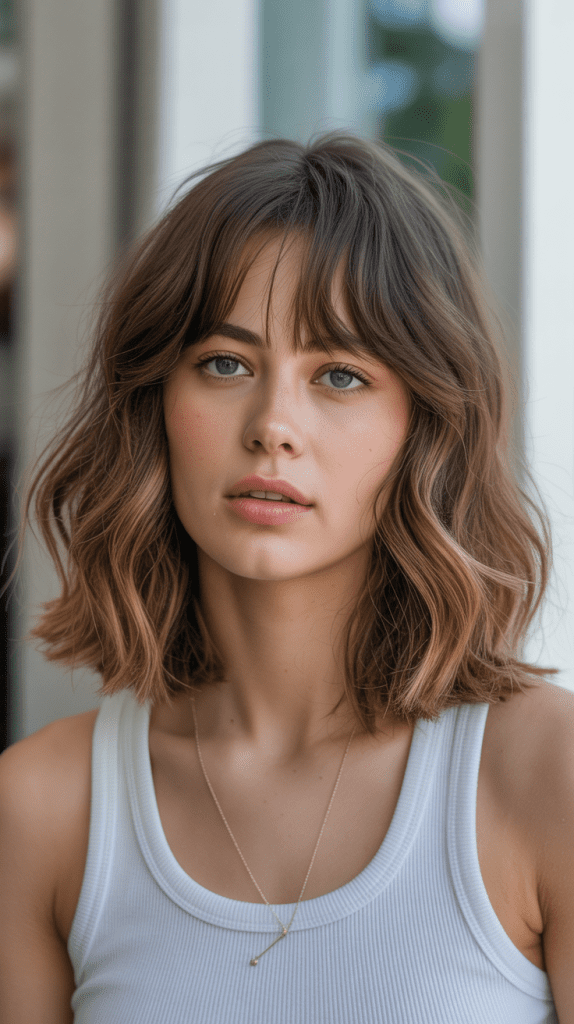Long Bob with Curtain Bangs and Air-Dried Texture