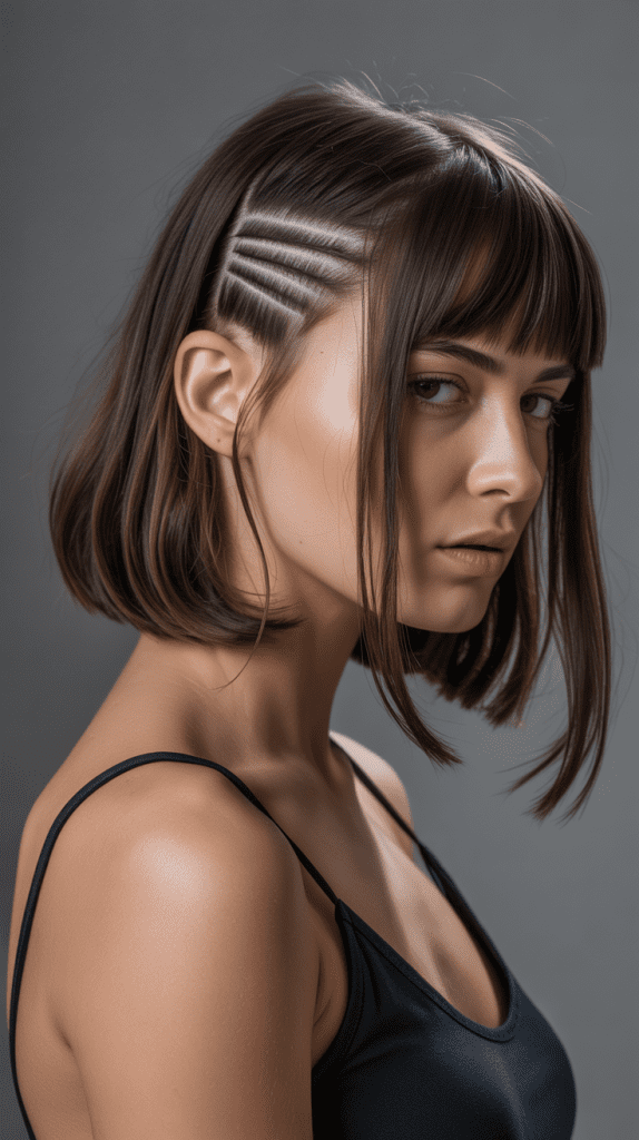 Long Bob with Curtain Bangs and Hidden Undercut