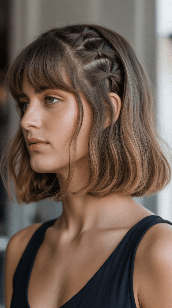 Long Bob with Curtain Bangs and Braided Details