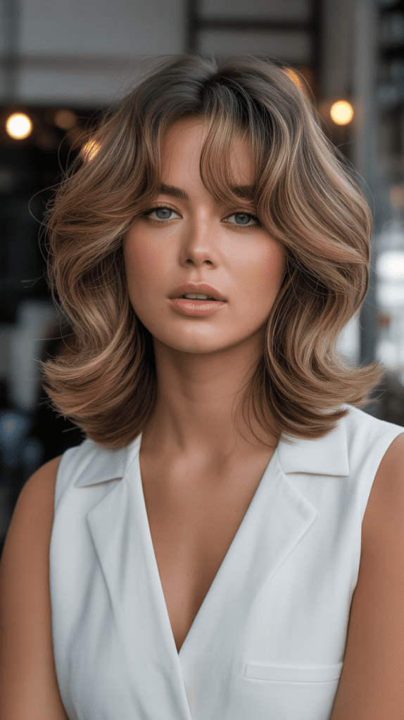Voluminous Long Bob with Full Curtain Bangs