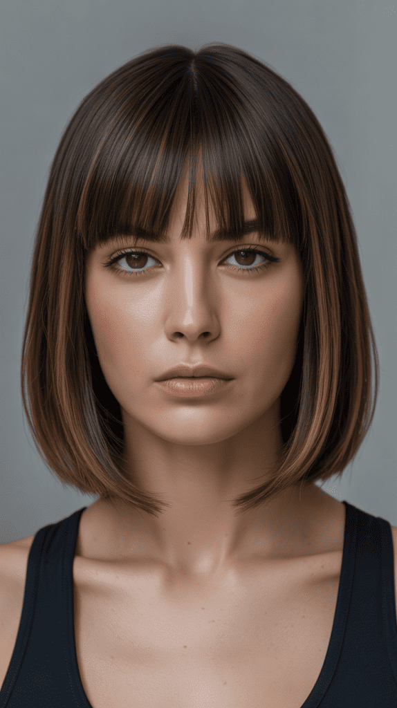 Sleek Middle Part Long Bob with Sharp Curtain Bangs