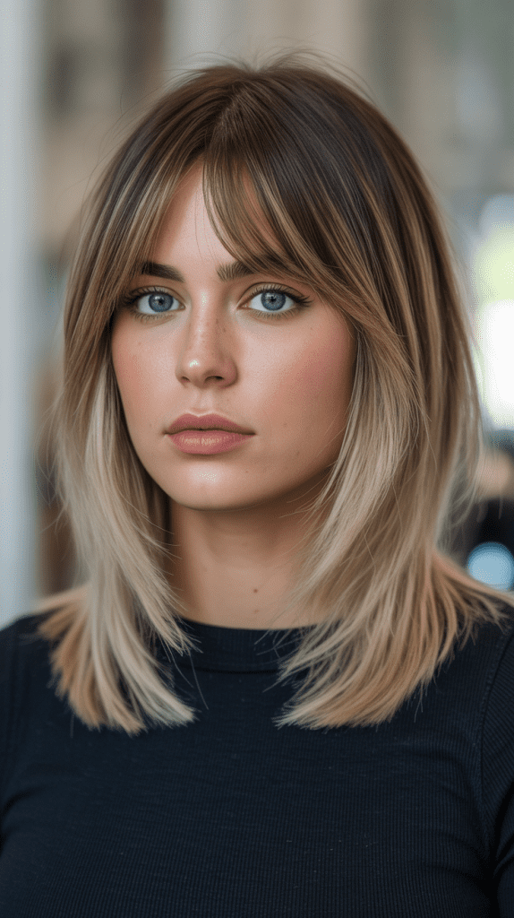 Long Bob with Curtain Bangs and Root Shadow