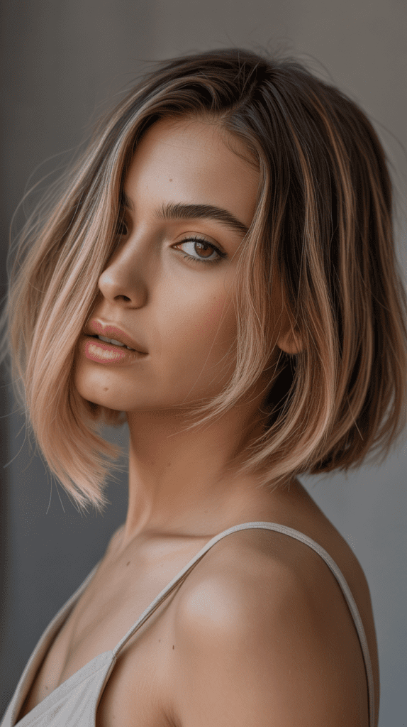 Asymmetrical Long Bob with Off-Center Curtain Bangs