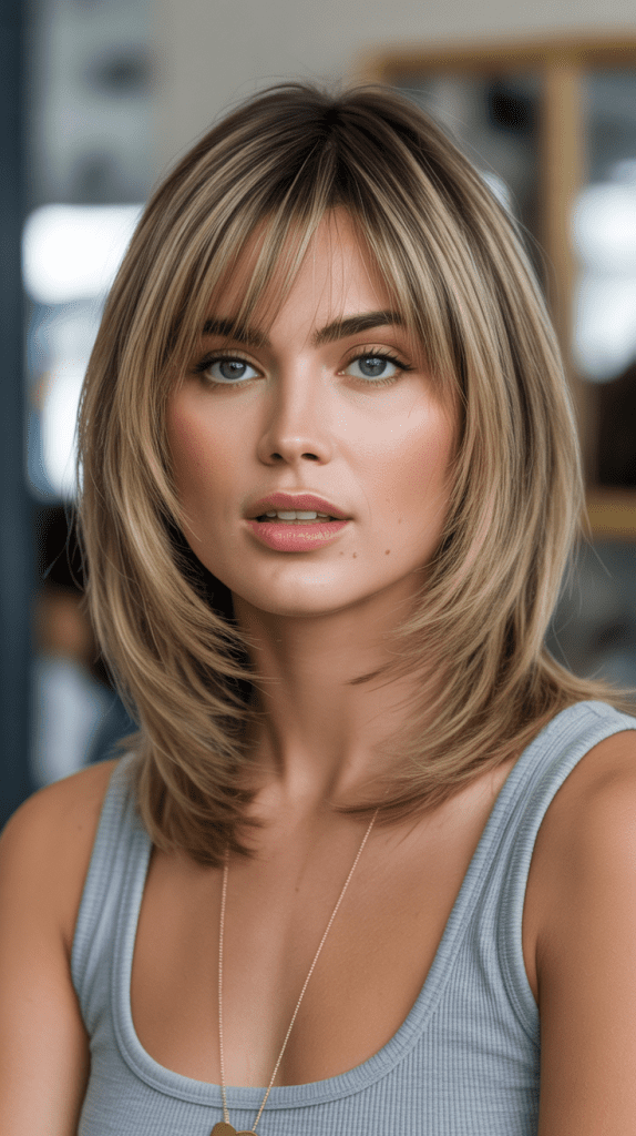  Long Bob with Curtain Bangs and Hidden Layers