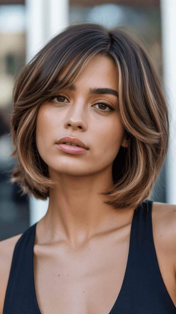 Long Bob with Side-Parted Curtain Bangs