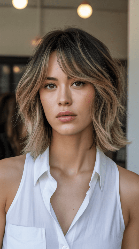 Choppy Long Bob with Disconnected Curtain Bangs