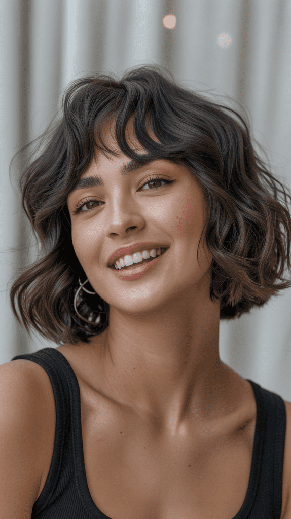 Chin-Length Bob with Baby Curtain Bangs
