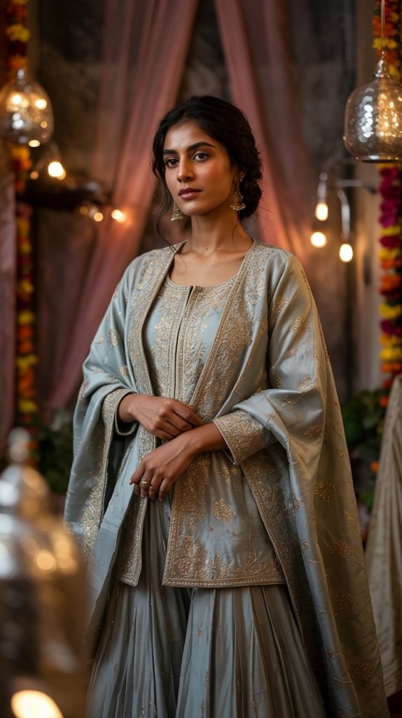 Brocade Jacket over Sharara Set