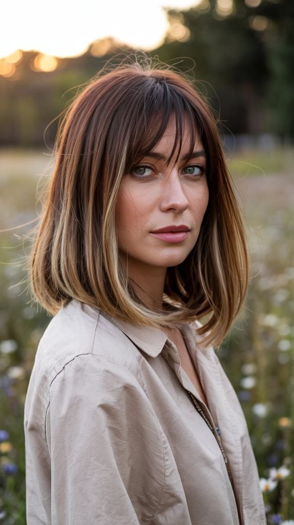 . Textured Long Bob with Piecey Micro Fringe