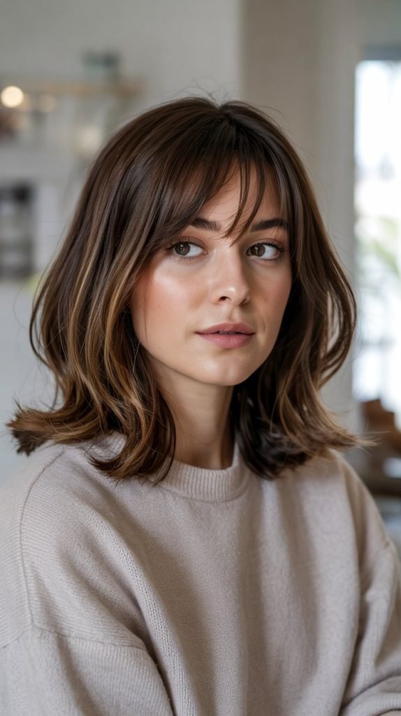 Classic Sleek Long Bob with Soft Curtain Bangs