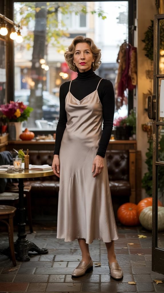 Turtleneck Layered Under a Slip Dress