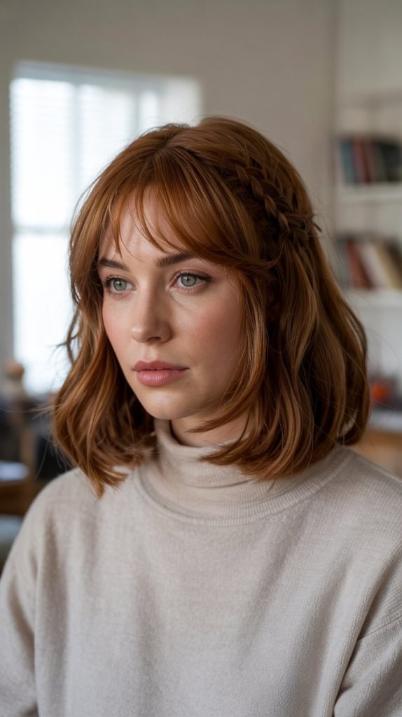 Half-Up Long Bob with Twisted Curtain Bangs