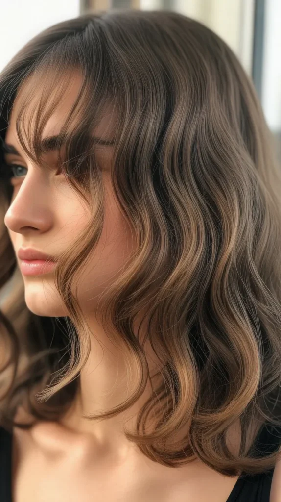 Textured Waves with Side-Parted Curtain Bangs