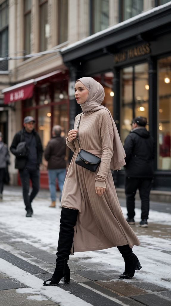 Cozy Sweater Dress with Thigh-High Boots