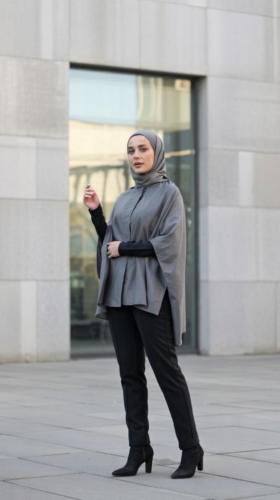 The Structured Poncho Over Slim Silhouette