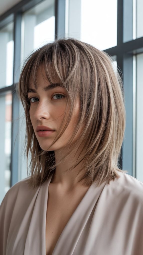  Layered Long Bob with Choppy Curtain Bangs
