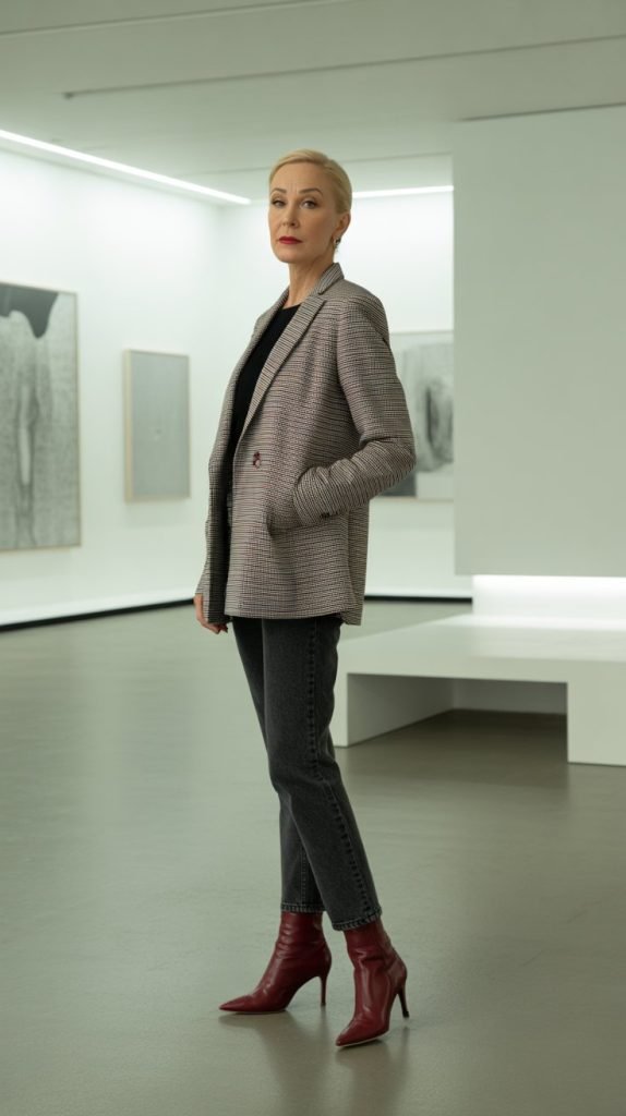 32. Checked Blazer with Dark Denim