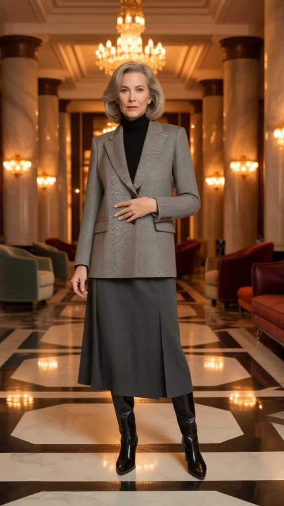 28. Wool Blazer with Turtleneck and Skirt