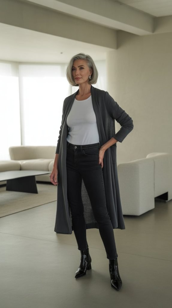 33. Duster Cardigan with Fitted Basics