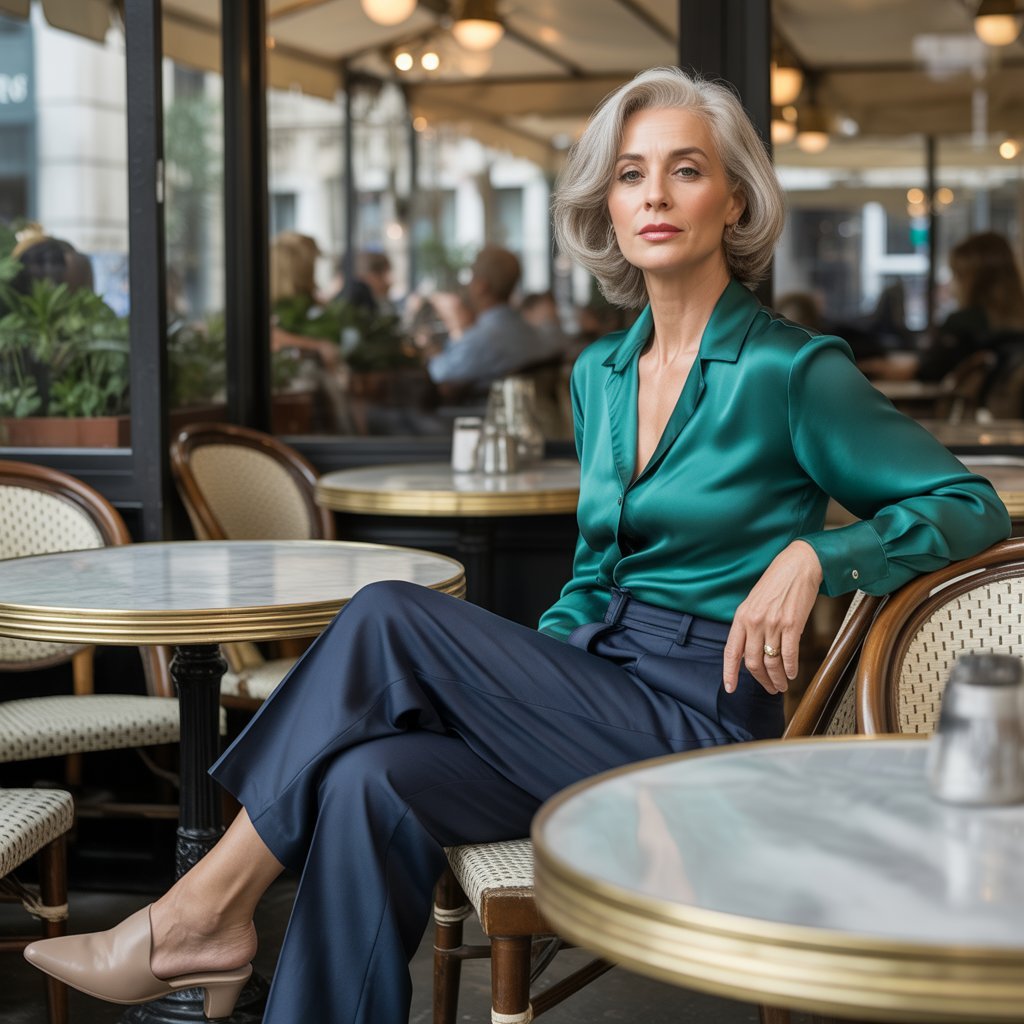 4. Silk Blouse with Wide-Leg Pants